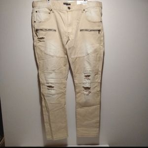 International Concepts Stockholm Beige Moto Distressed Skinny Jeans
